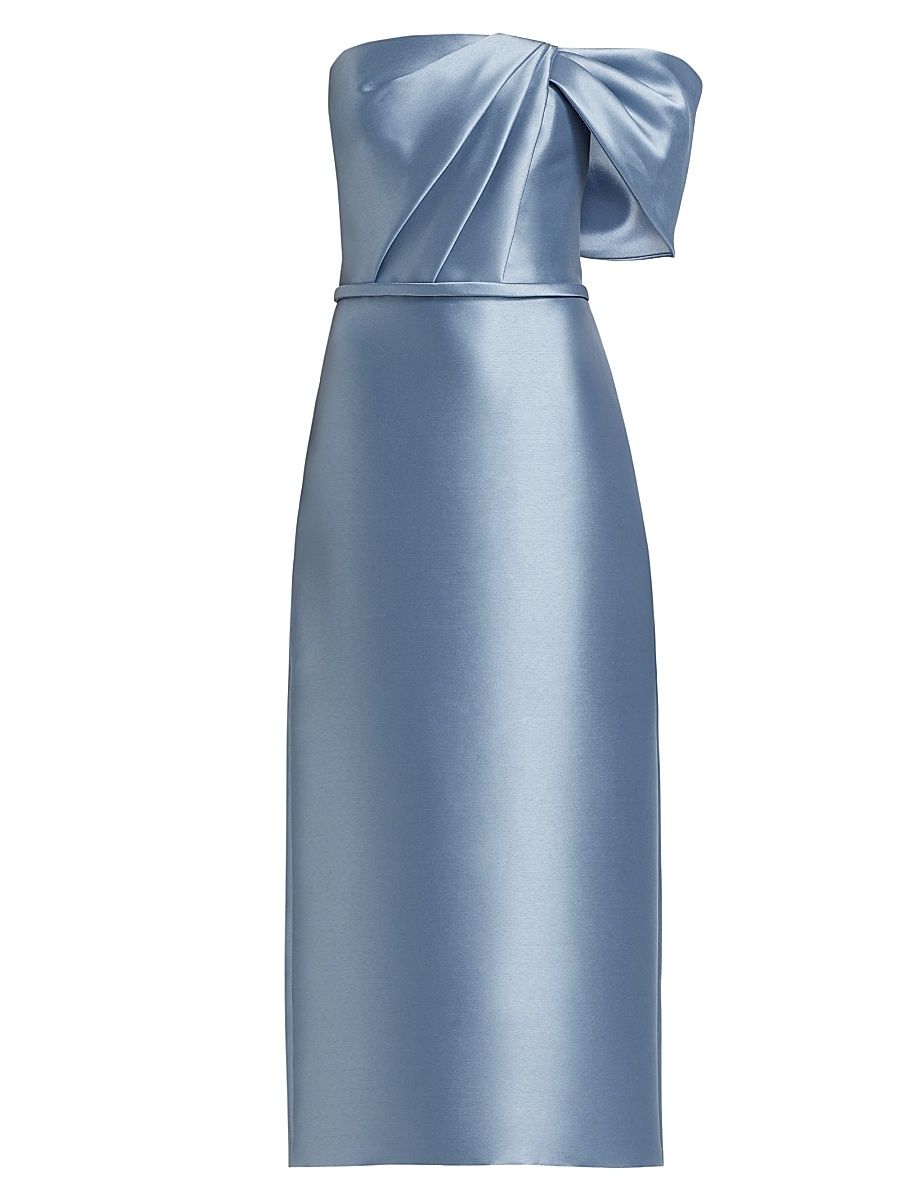 Women's Satin Draped-Shoulder Cocktail Dress - Smokey Blue - Size 12