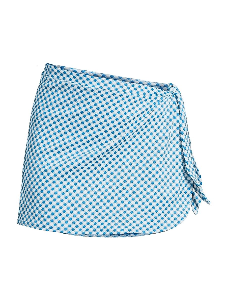 Women's Gingham Terry Wrap Pareo - Cosmic Blue Gingham - Size Medium