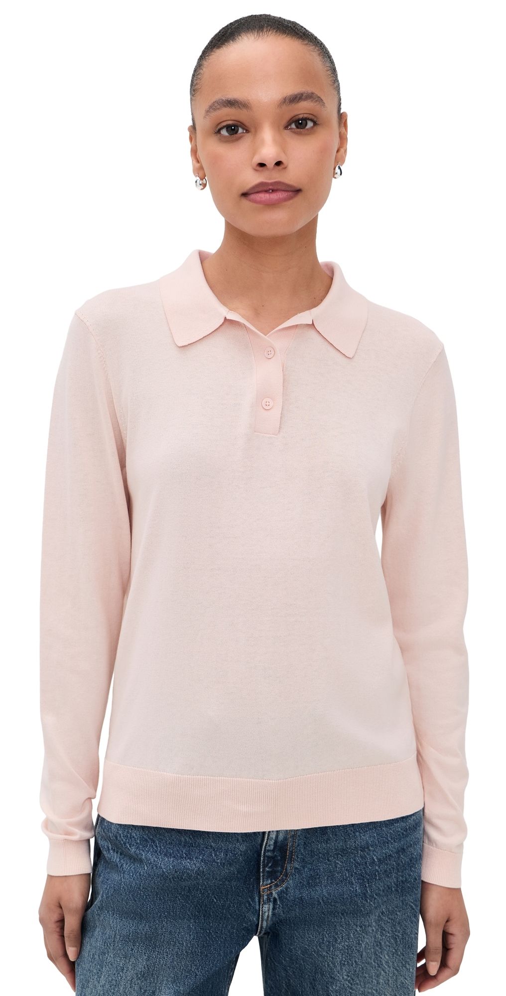 Enza Costa Silk Knit Polo Pale Pink M