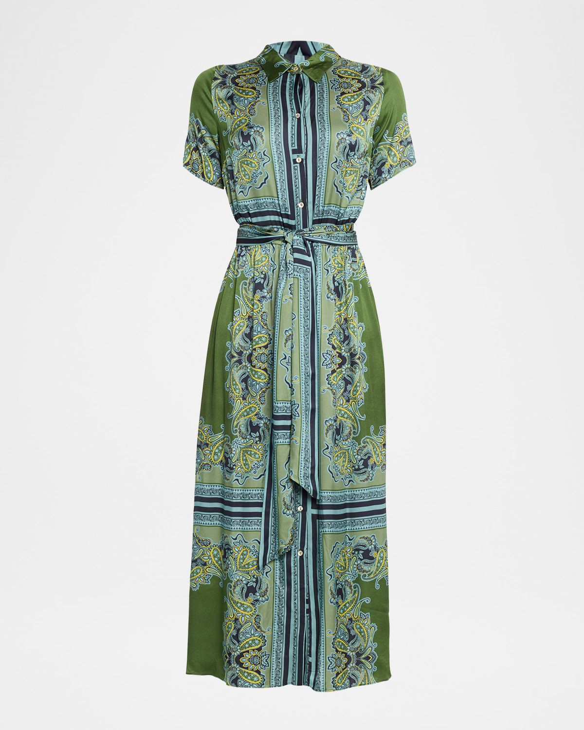 Esmeralda Scarf-Print Satin Midi Shirtdress