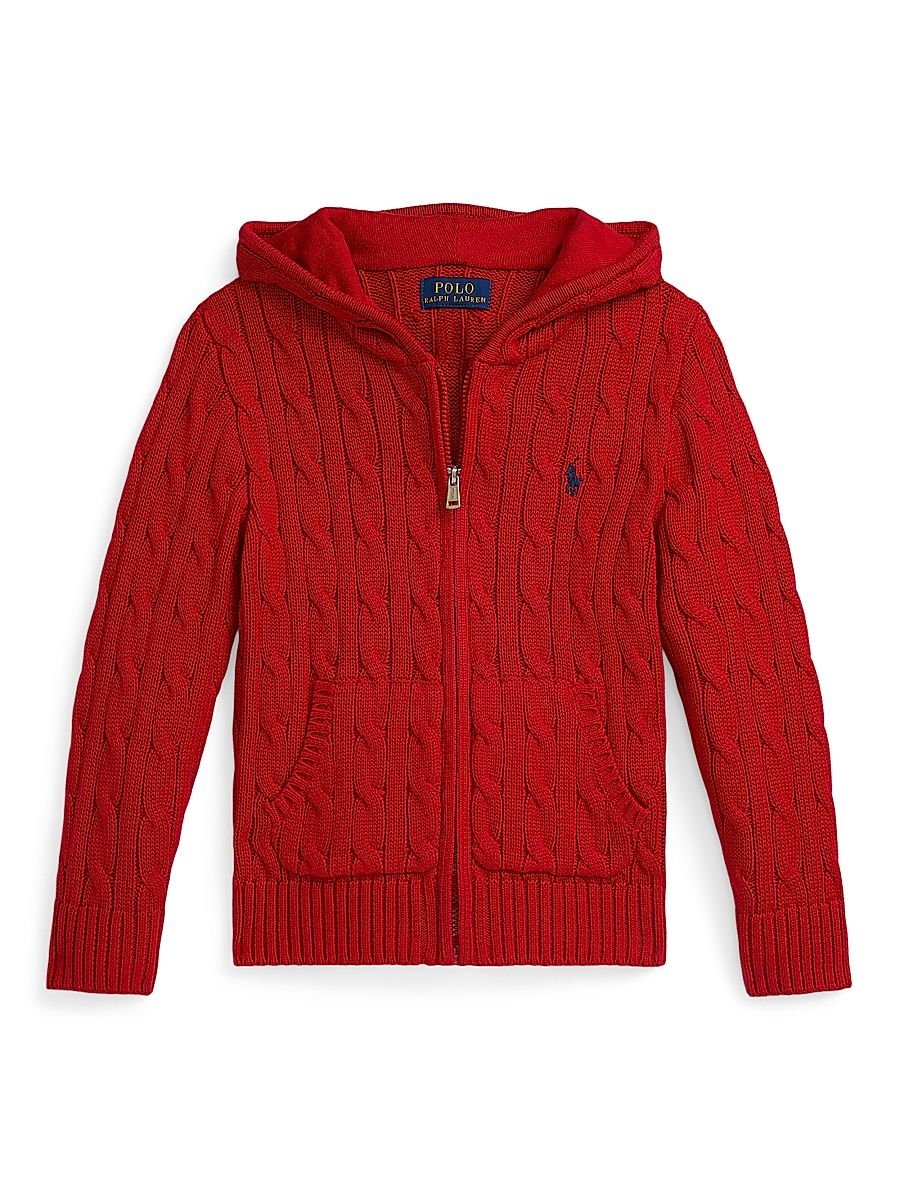 Little Boy's & Boy's Zip-Front Hooded Sweater - Ralph Lauren Red - Size 8
