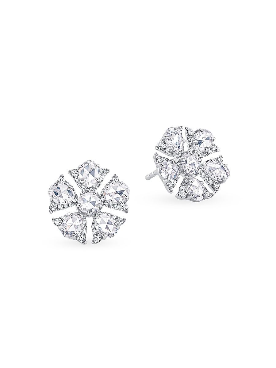 Women's Floral Tulip 18K White Gold & 1.75 TCW Diamond Stud Earrings - White Gold