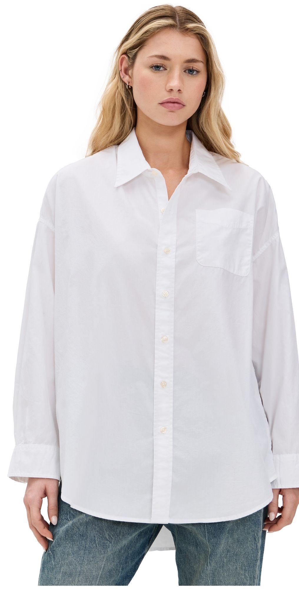 R13 Drop Neck Oxford Shirt White S