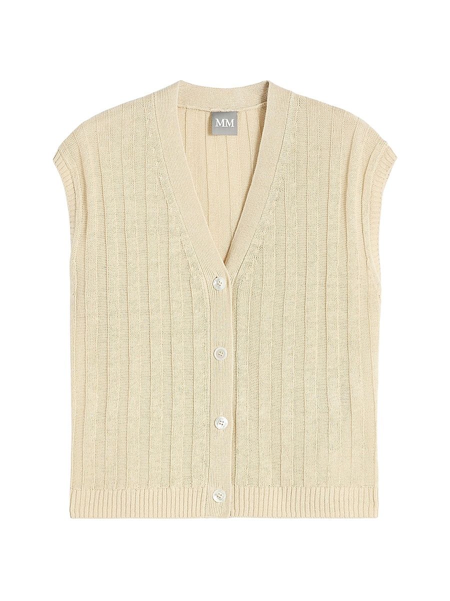 Women's Rib Knit Linen Yarn Gilet - Milk - Size XL