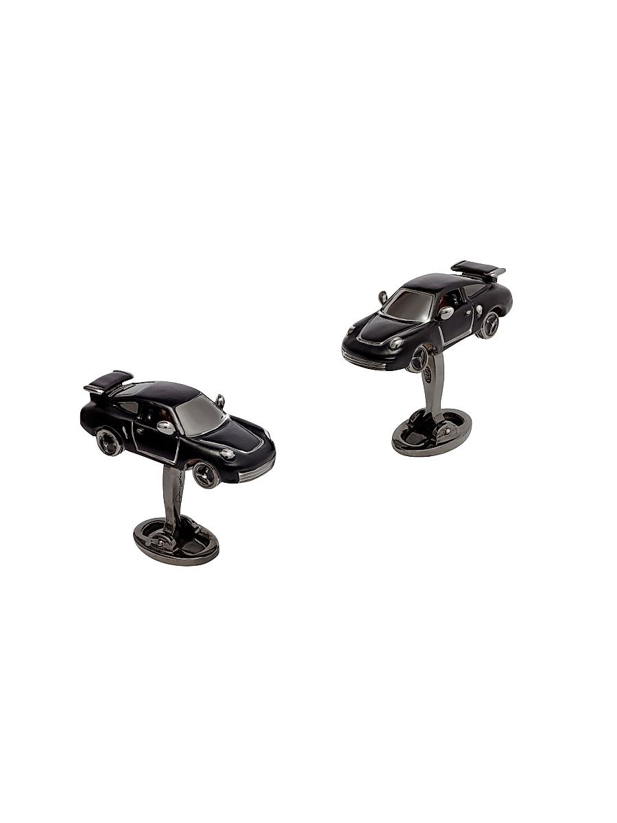 Men's Sterling Silver, Black Ruthenium & Enamel Sports Car Cufflinks - Black