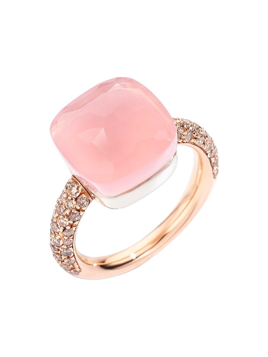 Women's Nudo 18K Rose Gold & White Gold, Rose Quartz & Diamond Maxi Square Ring - Rose Gold - Size 6.25