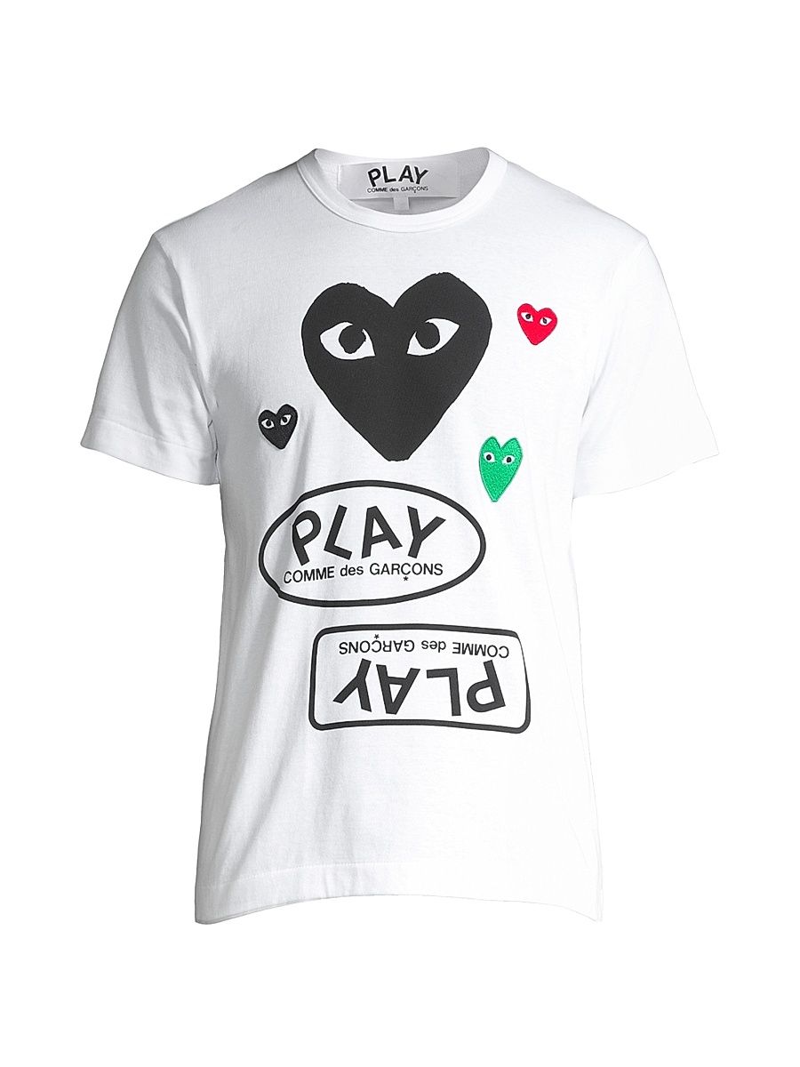 Men's Play Multi Heart Graphic T-Shirt - White - Size Small