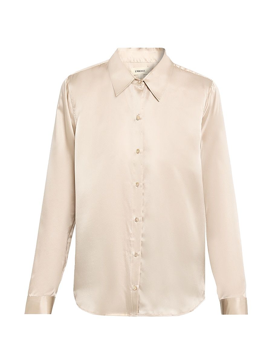 Women's Tyler Silk Satin Blouse - Dark Beige - Size Medium