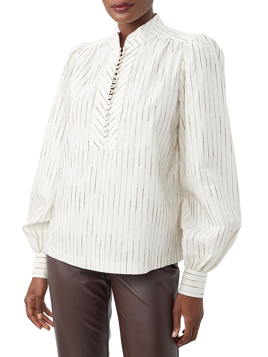 Women's Sisi Striped Cotton Blouse - White Camel - Size XL