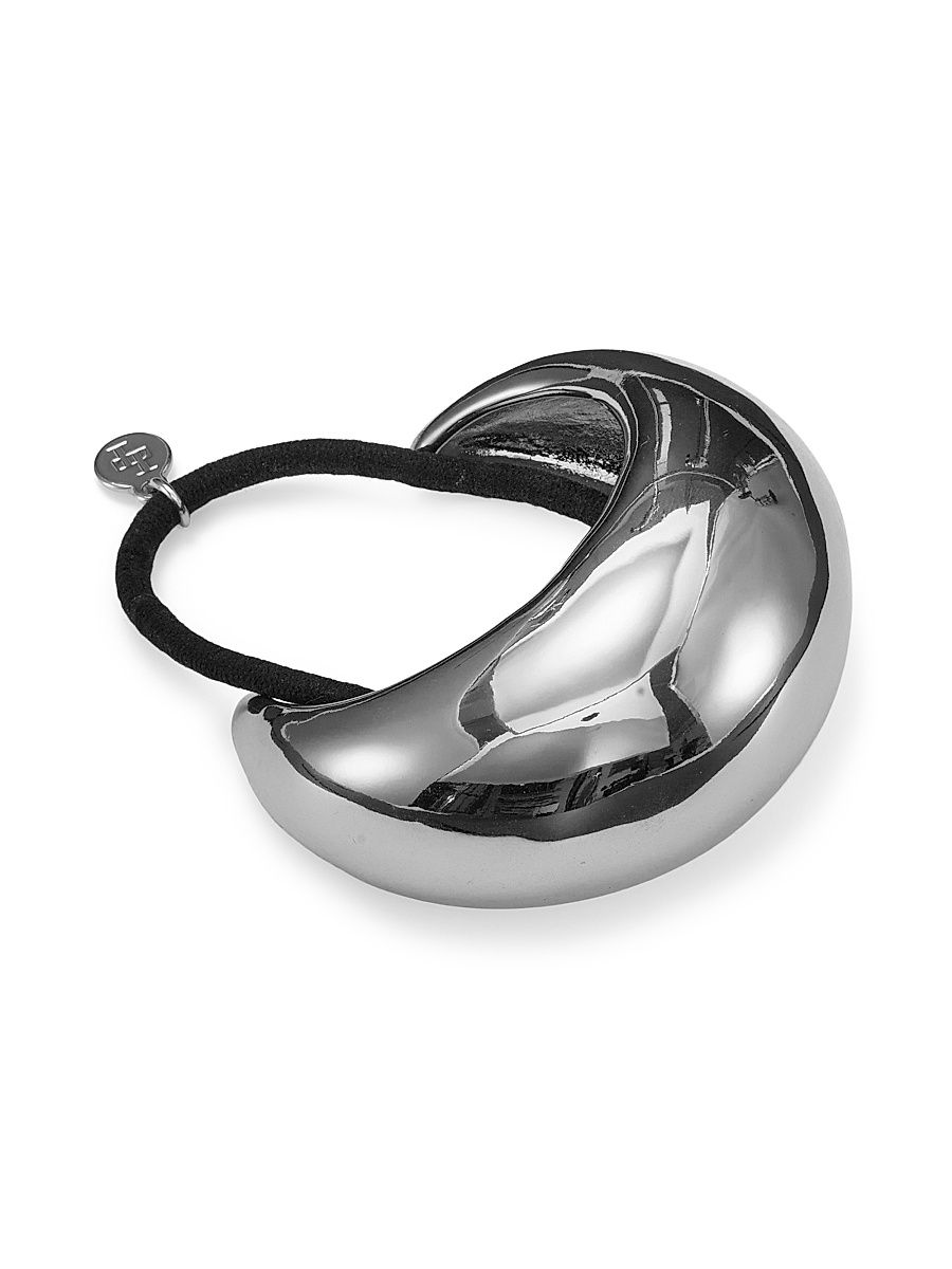 Women's Polished Dome Pony Hair Elastic - Rhodium