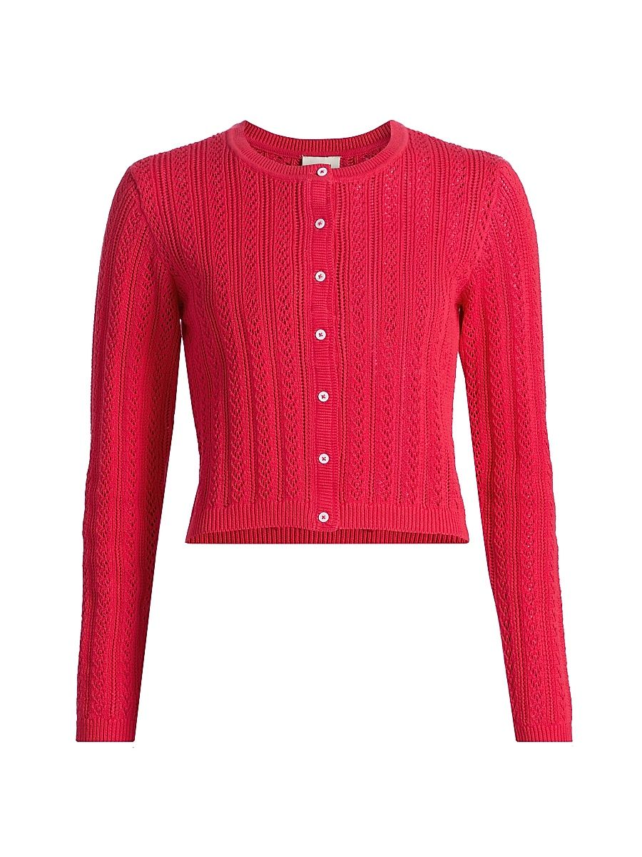 Women's Dresden Cotton Pointelle-Knit Crop Cardigan - Candy Apple - Size XL