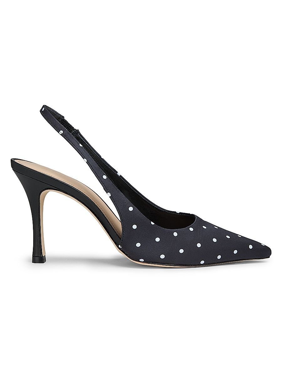 Women's 90MM Polka Dot Satin Slingback Pumps - Polka Dot - Size 12