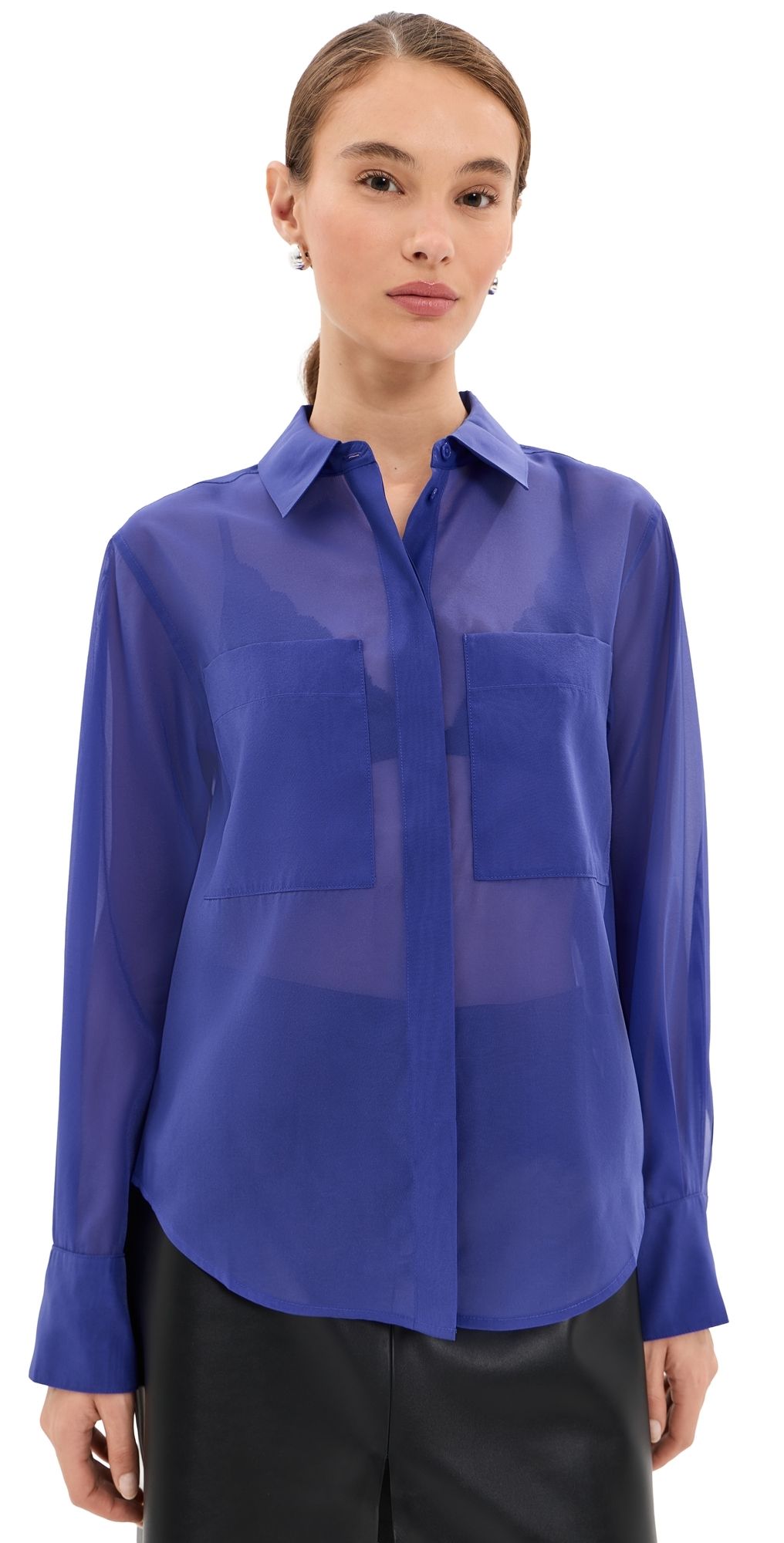 LE BOP Organza Button Down Deep Iris XXL