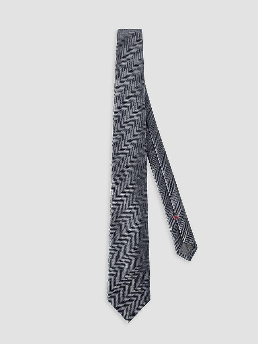 Men's Silk Chevron Tie - Dark Grey