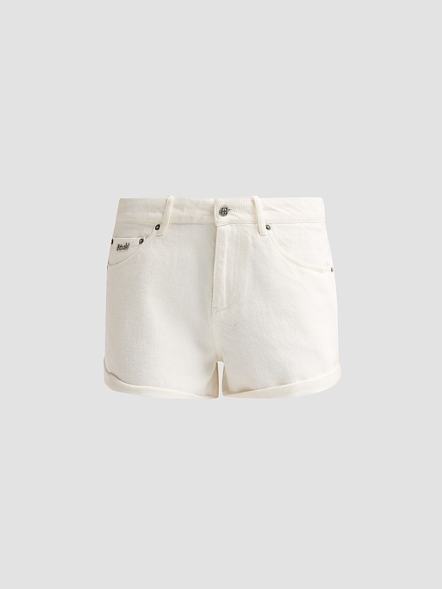 Women's Cotton Low-Rise Slouch Shorts - White - Size 31