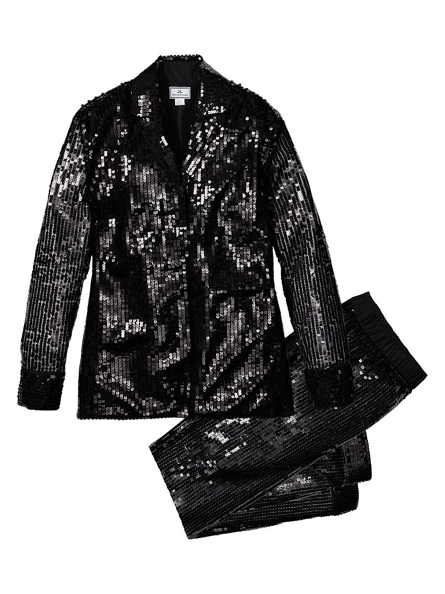 Women's Sequined Cotton Pajamas - Black - Size Medium