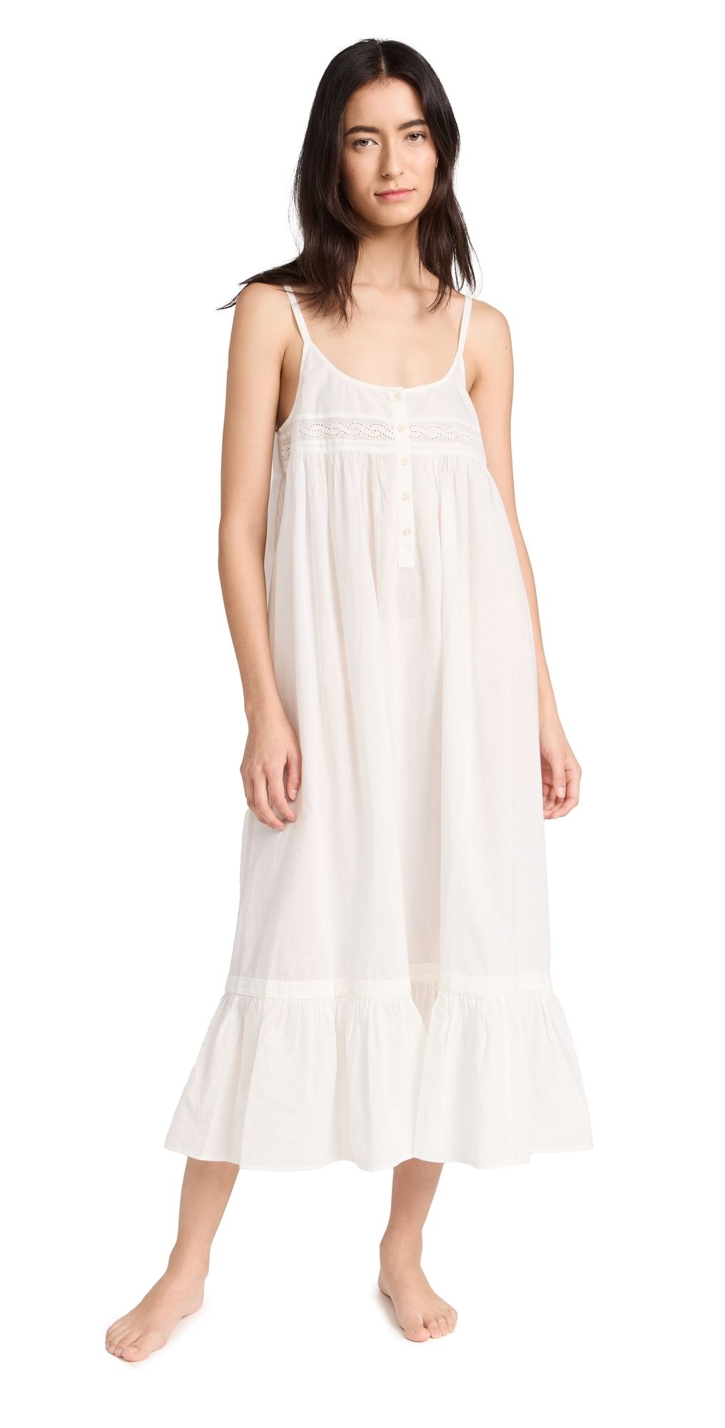 THE GREAT. The Eyelet Ruffle Tank Night Dress True White 3