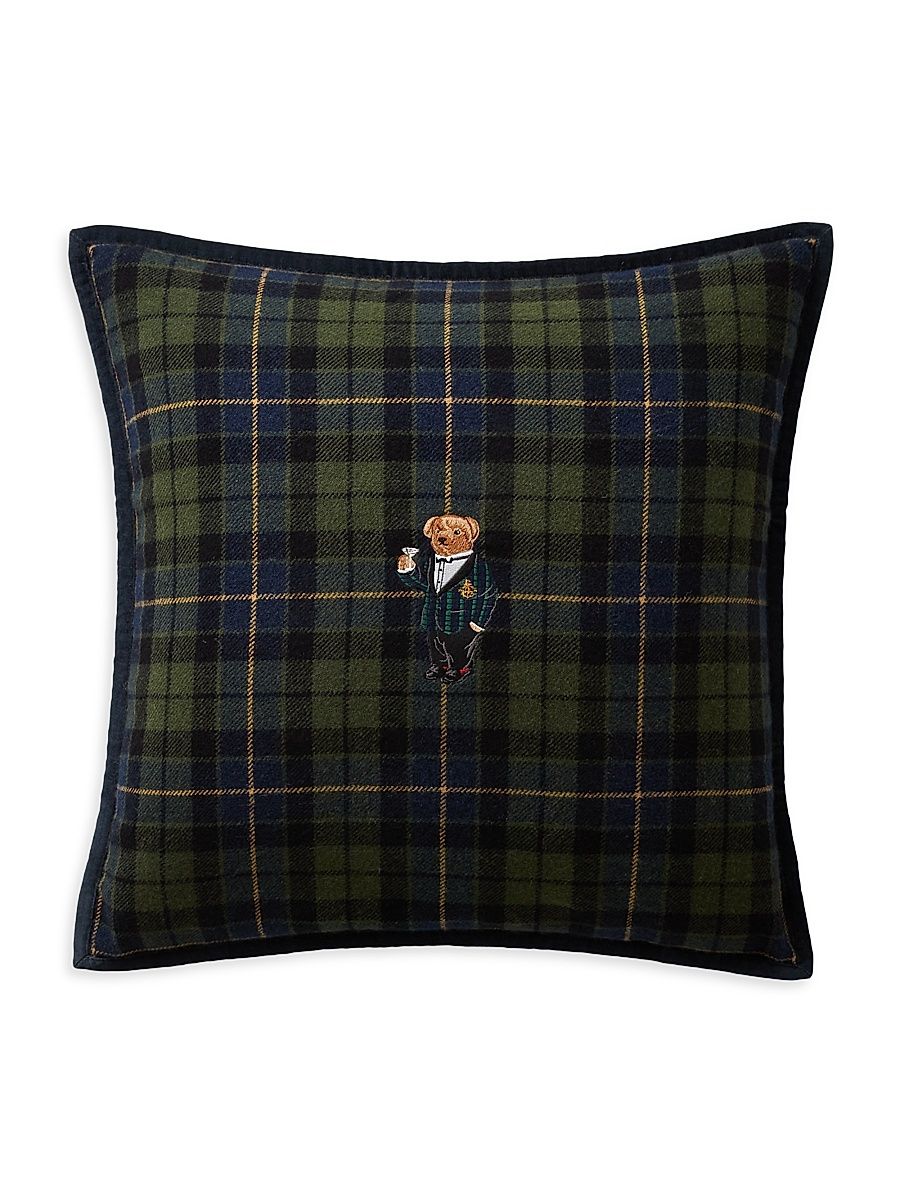 Tartan Bear Throw Pillow - Green