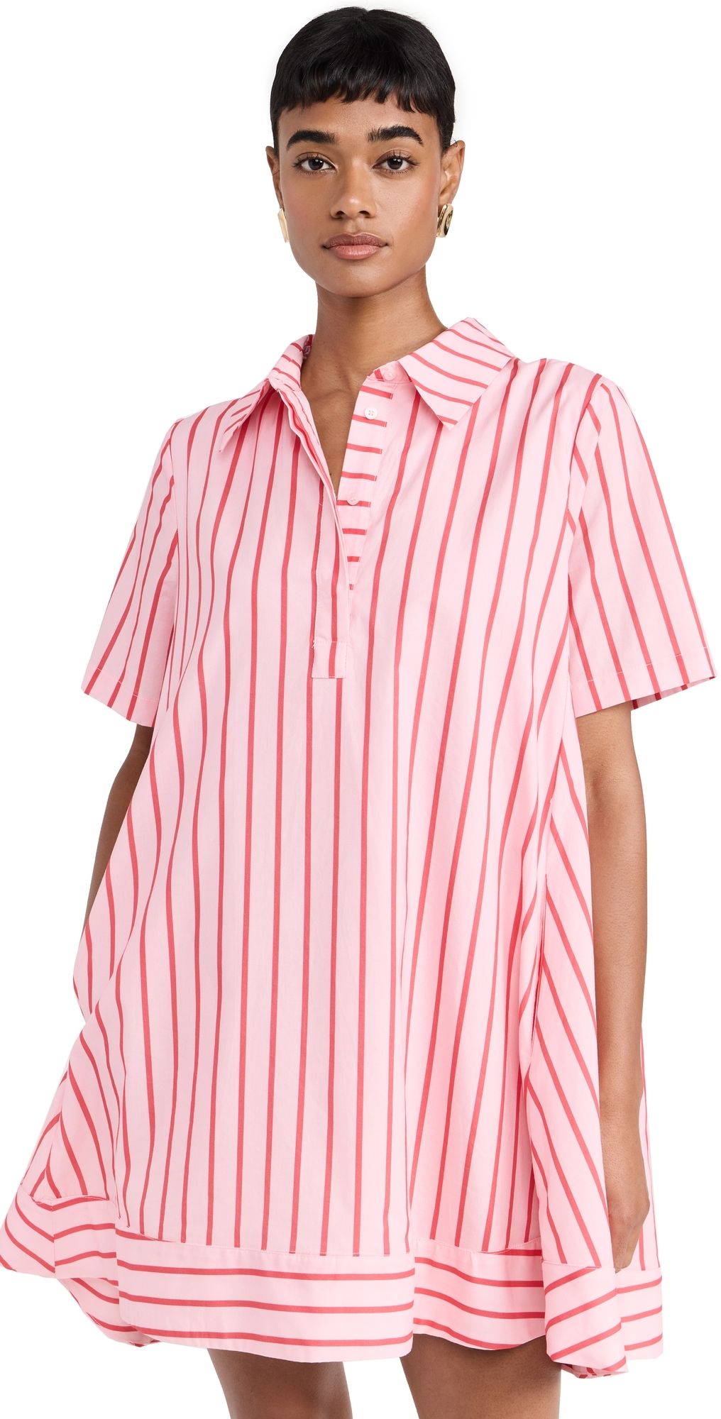 English Factory Stripe A-line Shirt Dress Pink/Red M