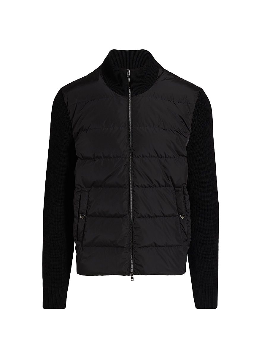 Men's Functional Wardrobe Nylon Quilted Zip Jacket With Knit Sleeves - Black - Size 38
