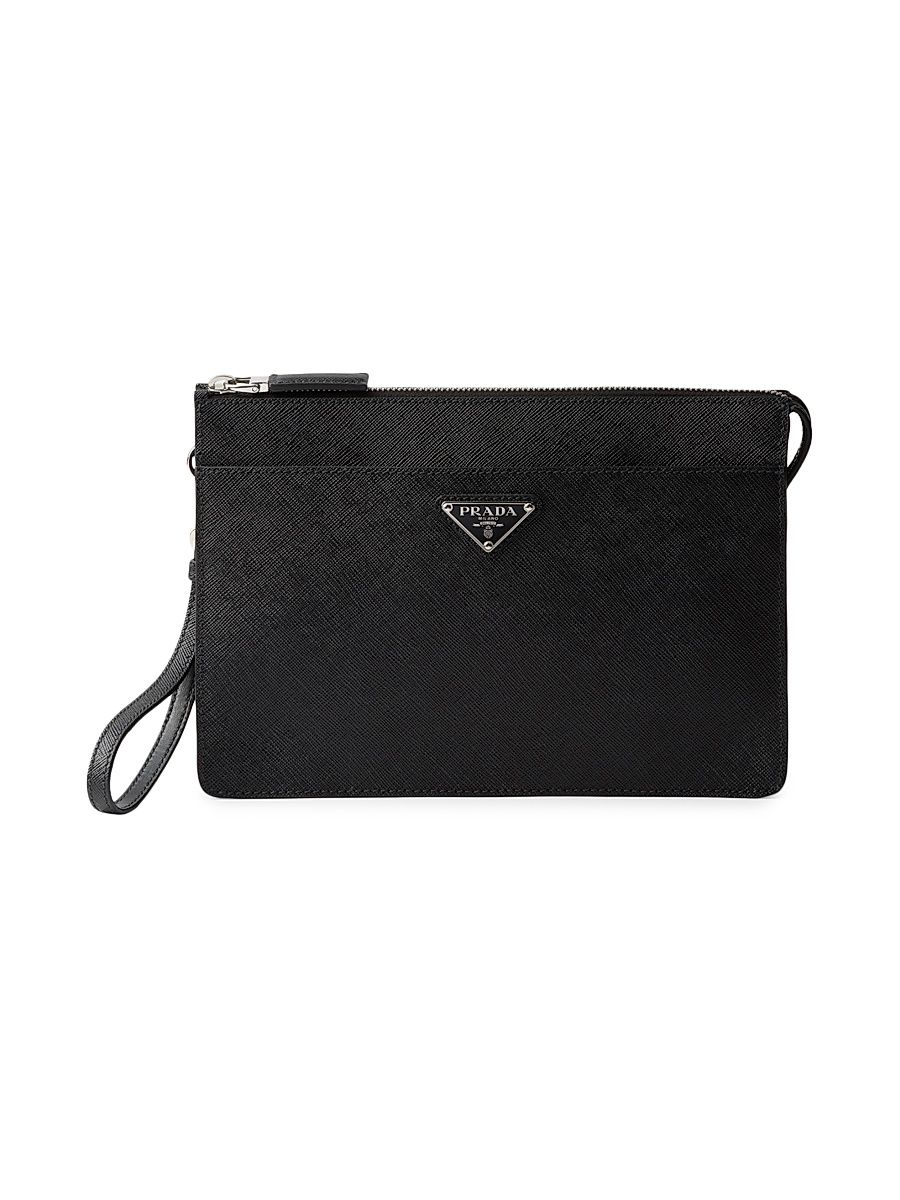Men's Saffiano Leather Pouch - Black