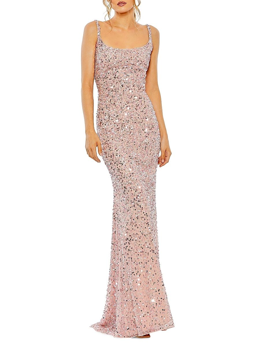 Women's Sleeveless Sequined Slip Gown - Pink - Size 12