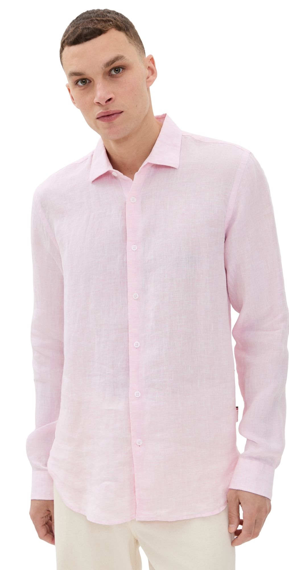 Orlebar Brown Giles Linen Button Down Shirt Pale Pink/White S