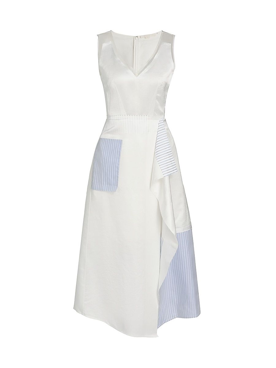 Women's Striped Collage Draped Midi-Dress - White - Size 12