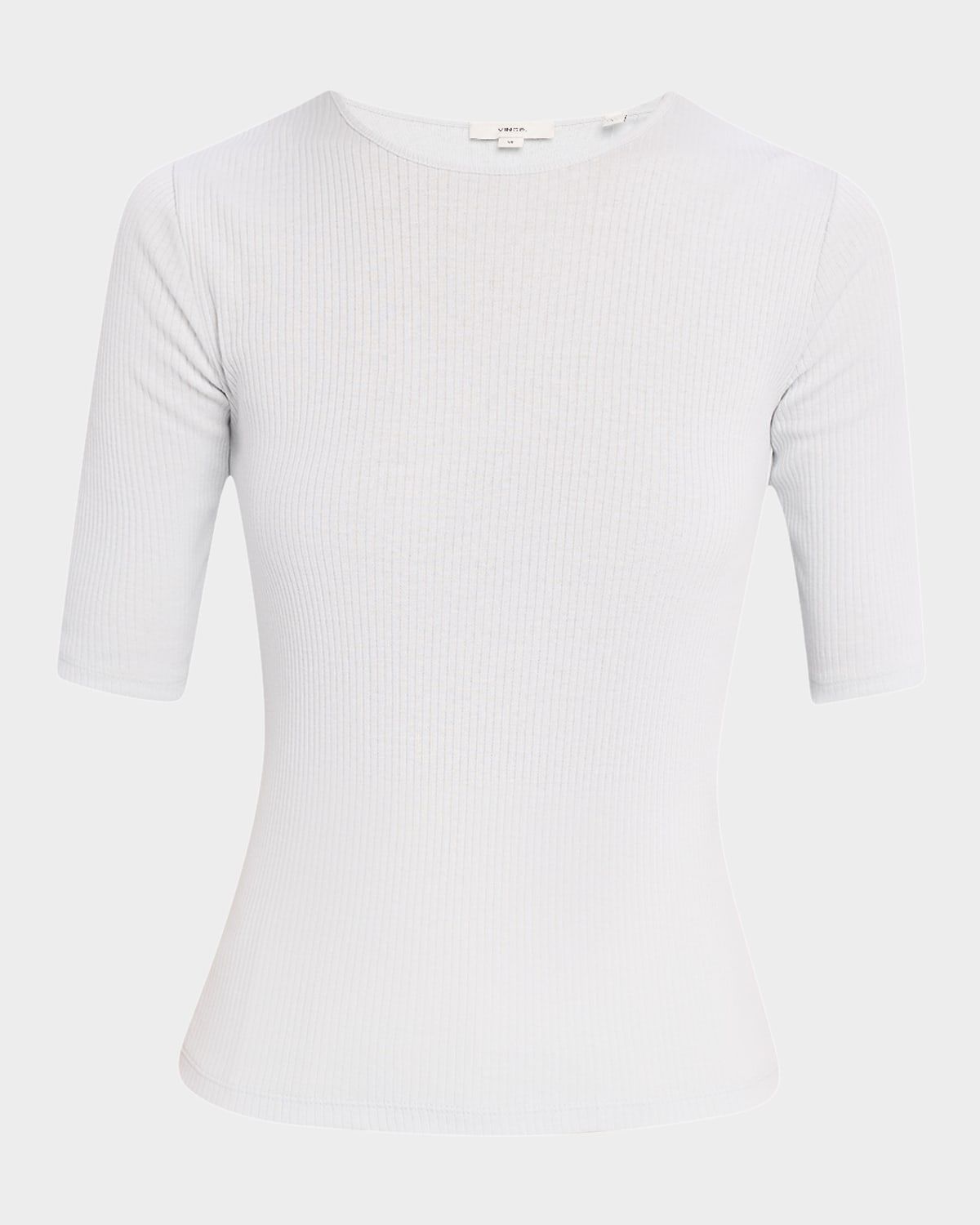 Ribbed Elbow-Sleeve Crewneck Top