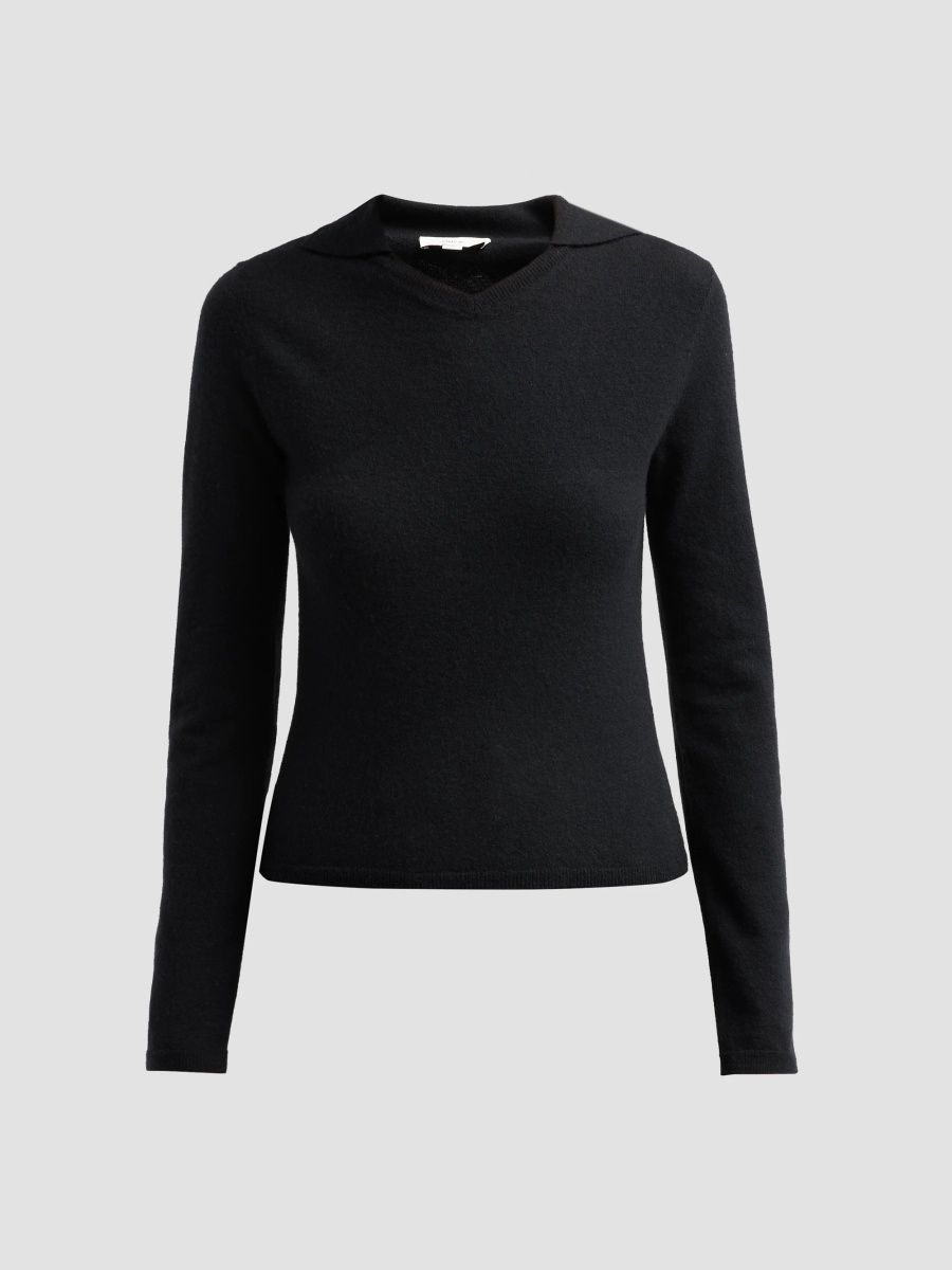 Vince Women's Rib-Knit Merino Wool-Cashmere Blend Polo Sweater - Black - Size XXS