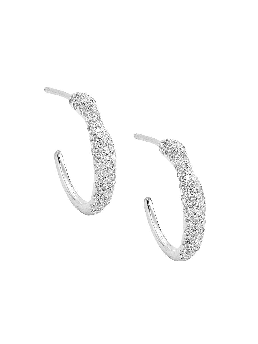 Women's Stardust Squiggle Silver & Diamond Hoop Earrings - Silver