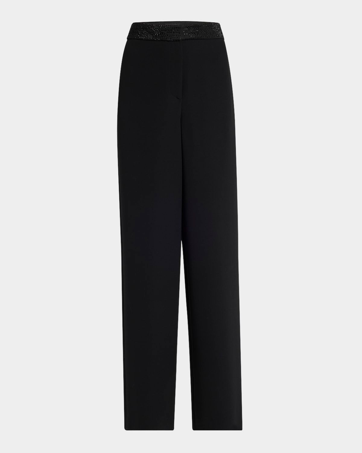 Strass Waistband Straight-Leg Silk Trousers