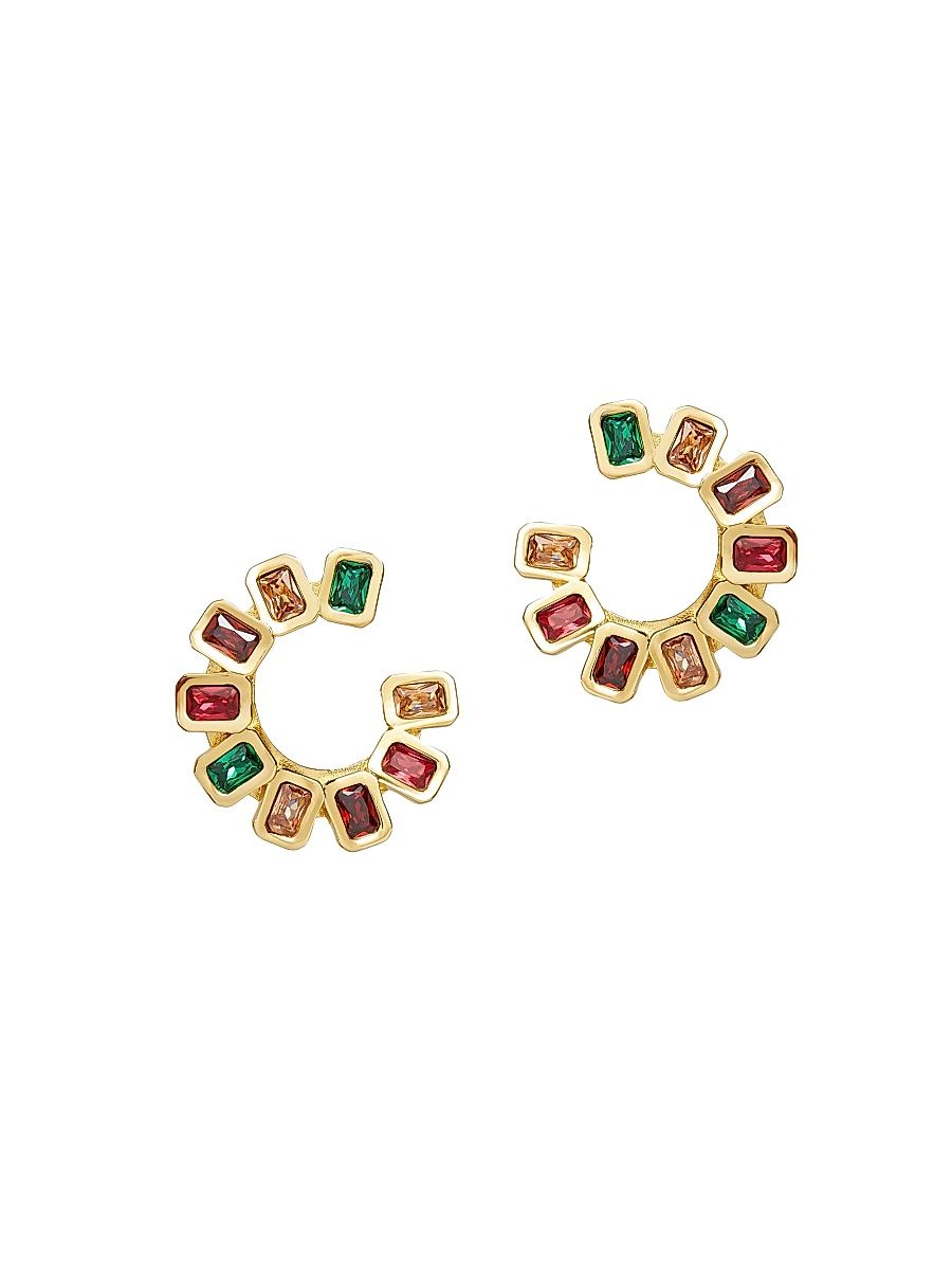 Women's Spiral Gem 14K-Gold-Plated & Crystal Hoop Earrings - Harlequin Rainbow