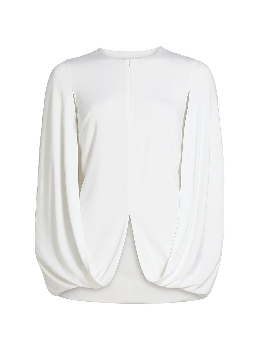 Women's Draped Round-Neck Cape Top - White - Size Medium