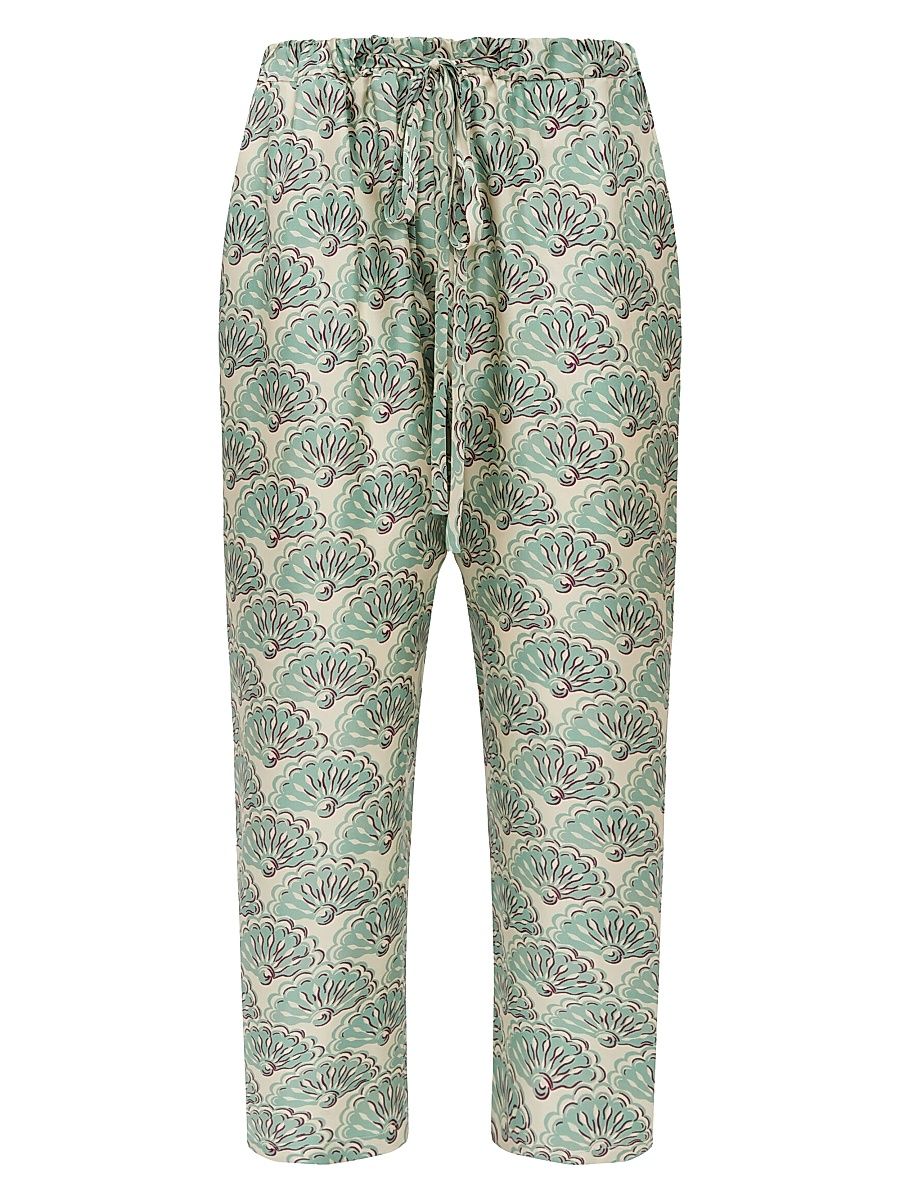Women's Drawstring Pants - Green White - Size XS