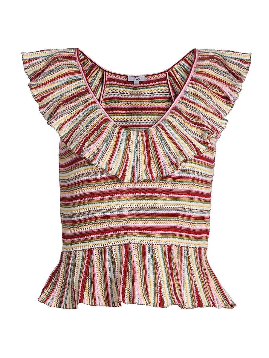 Women's Carmelita Havana Striped Ruffled Cotton Peplum Top - Havana Stripe - Size XS