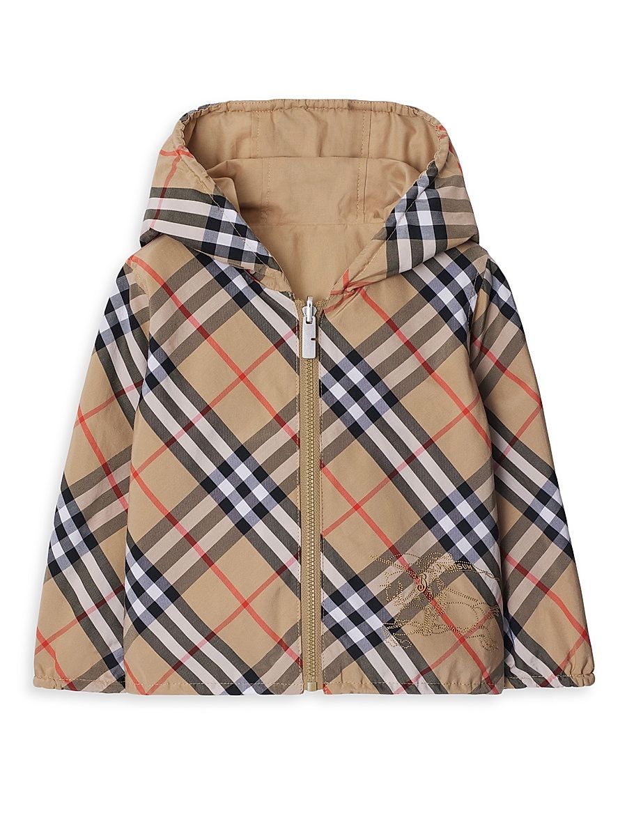 Baby's & Little Kid's Check Reversible Zip Hooded Jacket - Sand Check - Size 6 Months