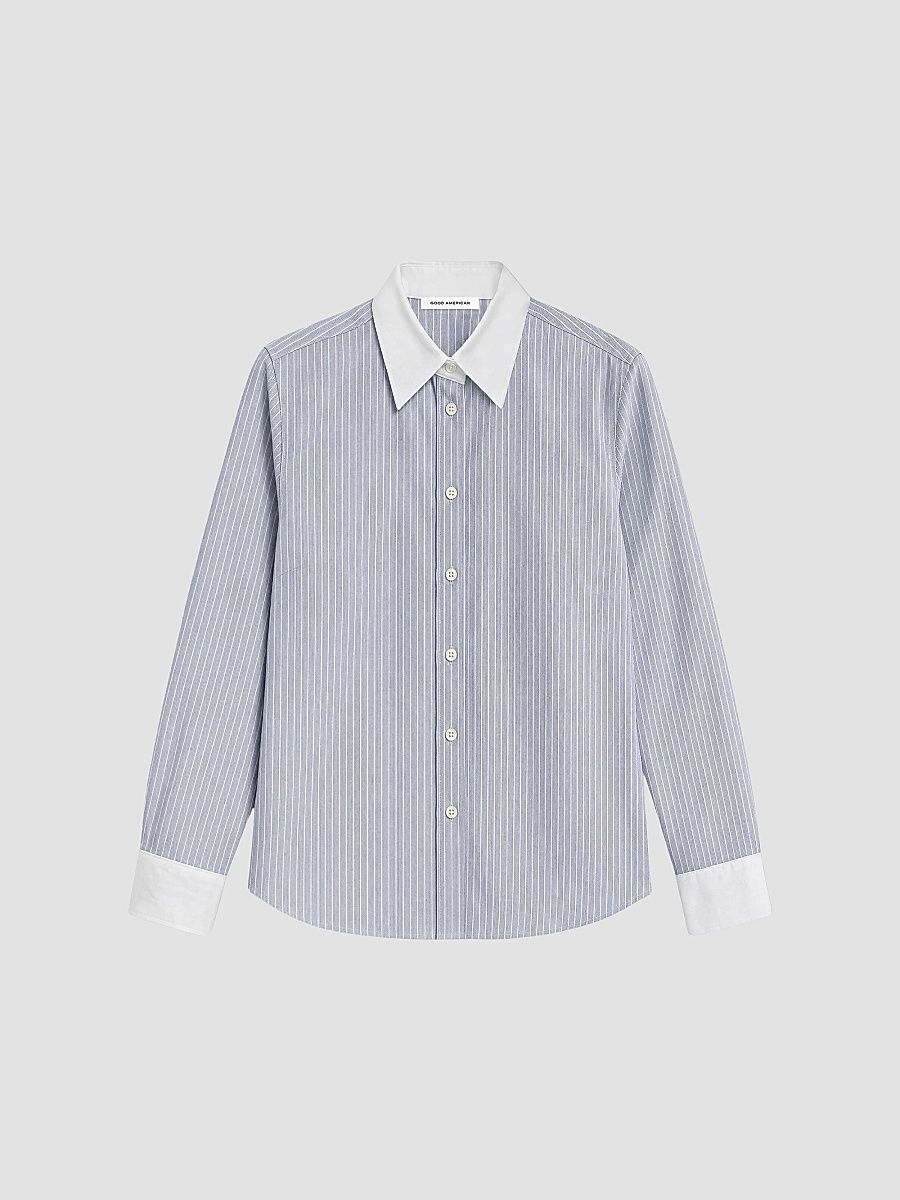 Women's The Oxford Contrast Shirt - Slate Blue Stripe - Size XS