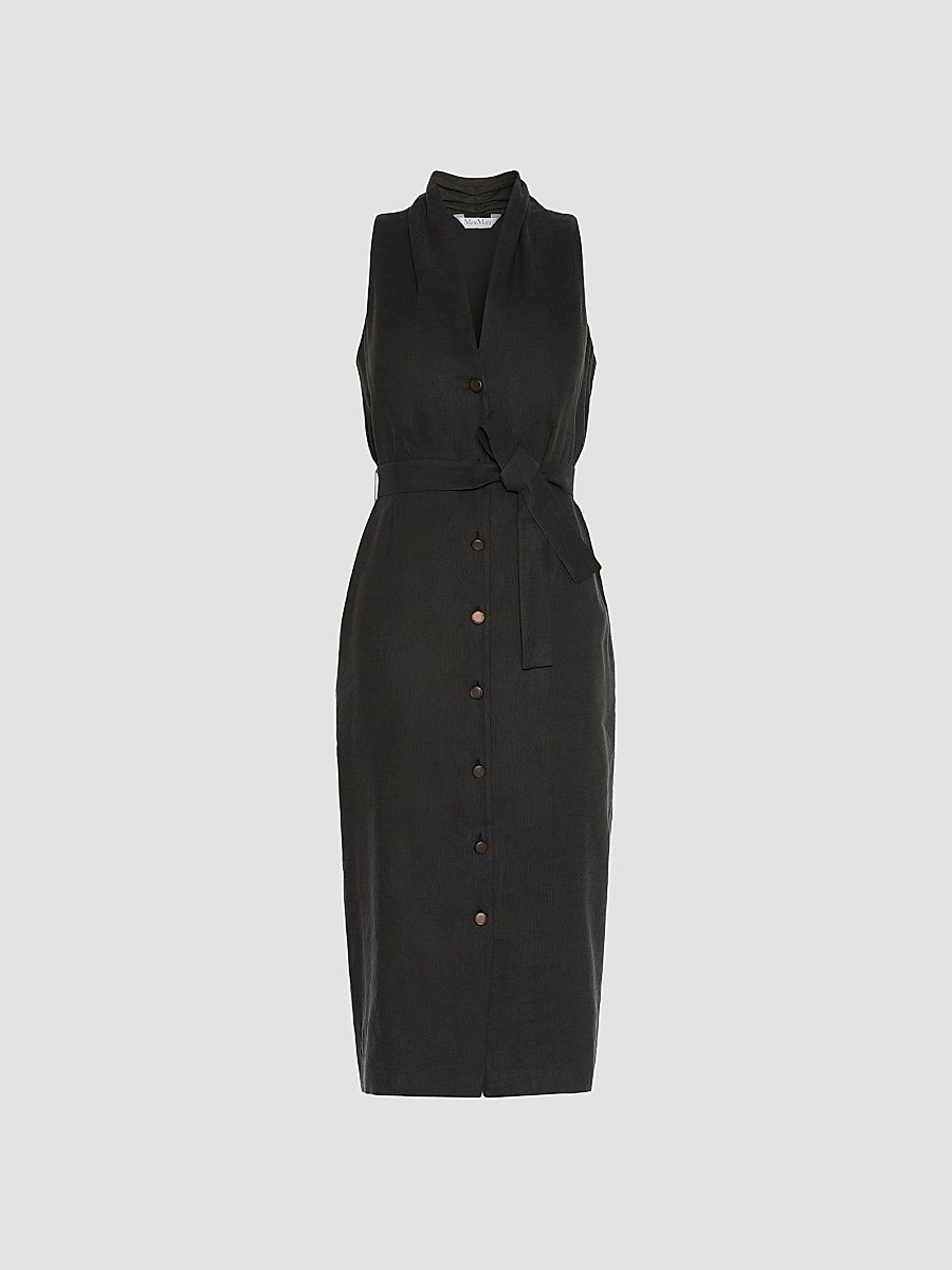 Women's Sleeveless Linen and Silk Shirt Dress - Black - Size 14