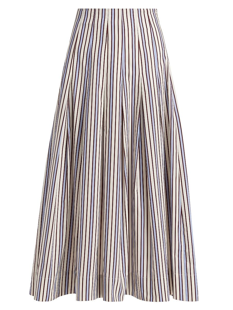 Women's Striped Poplin Cotton Midi-Skirt - Cream Multi - Size 12