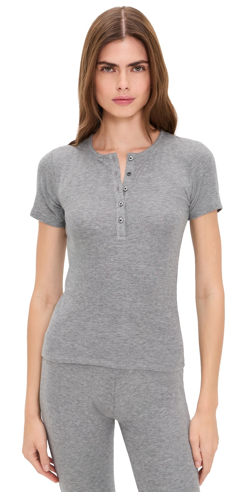 ATM Anthony Thomas Melillo Modal Rib Henley Top Medium Heather Grey XS