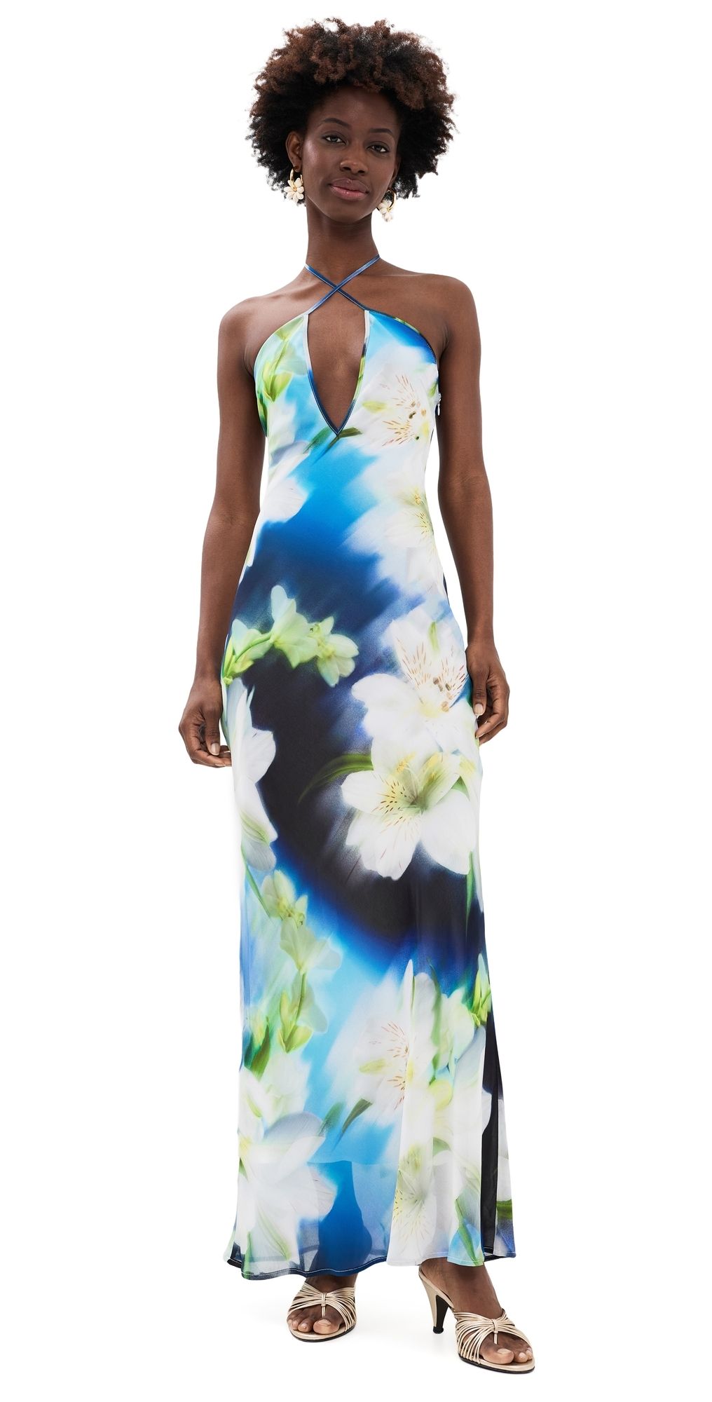 Runaway the Label Mirae Cross Front Maxi Dress Water Lily Blue L