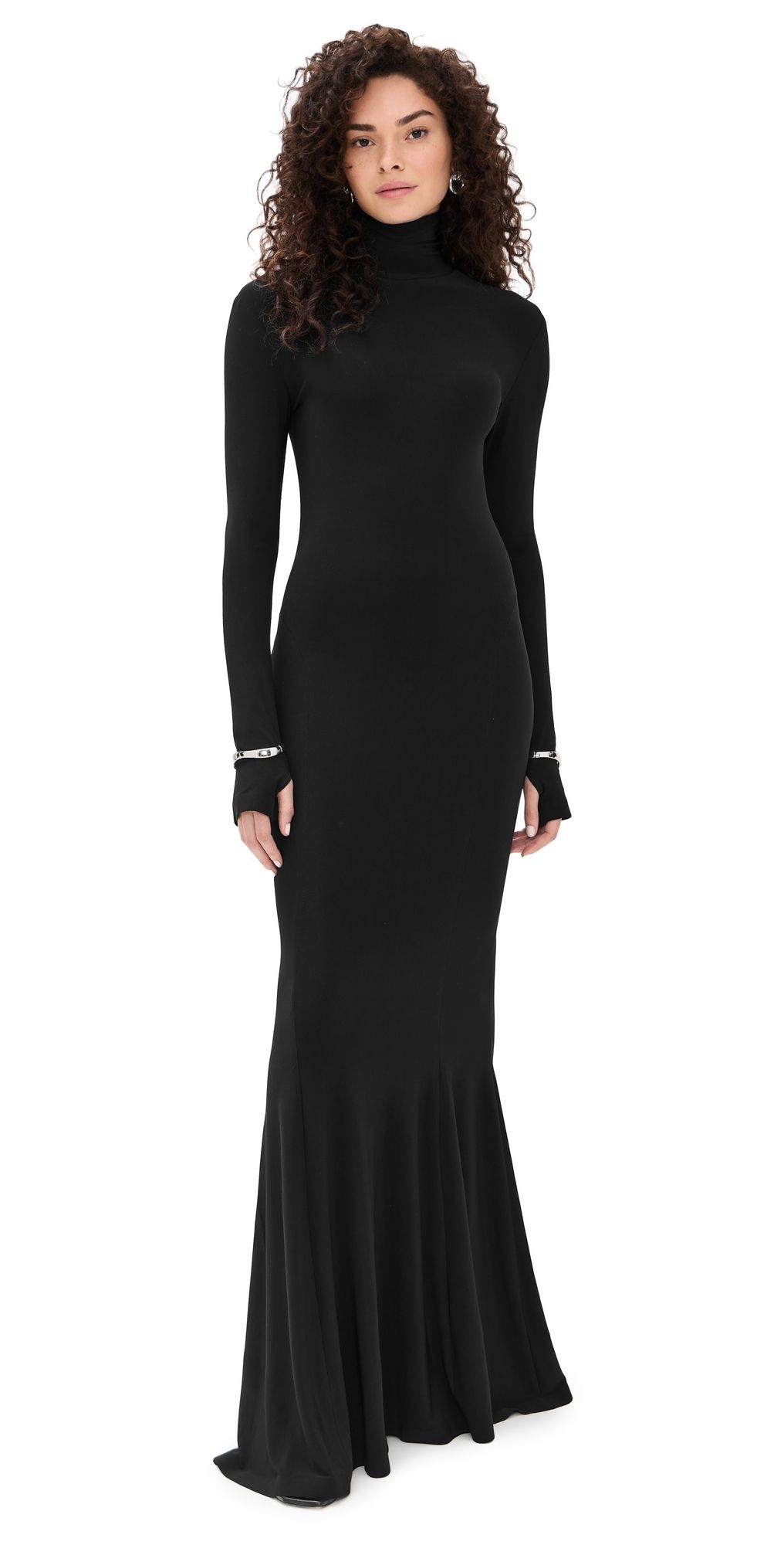 Norma Kamali Long Sleeve Turtle Fishtail Gown Black XS