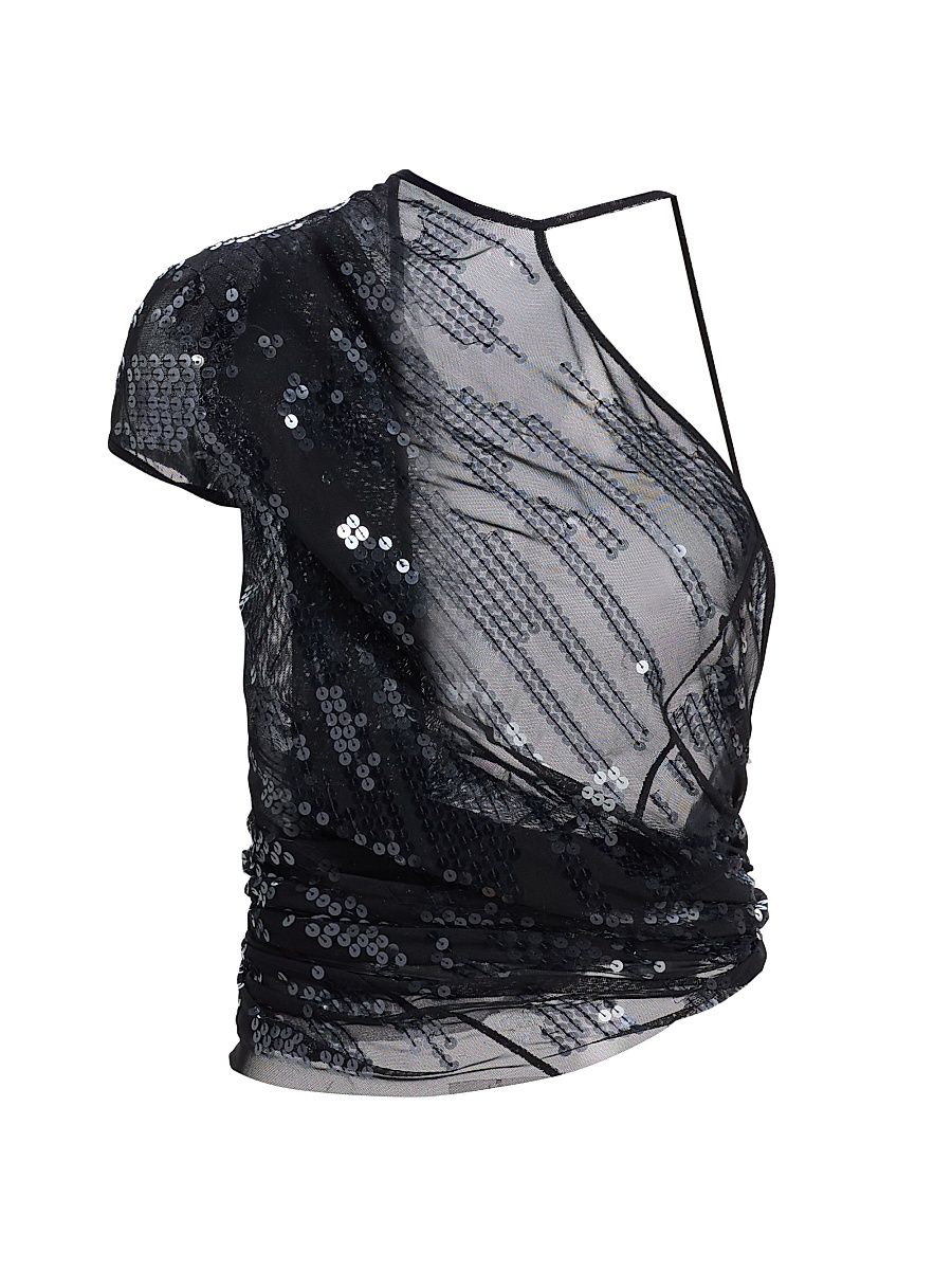 Women's Tungsten Sheer Sequined Top - Black Transparent Black - Size 8