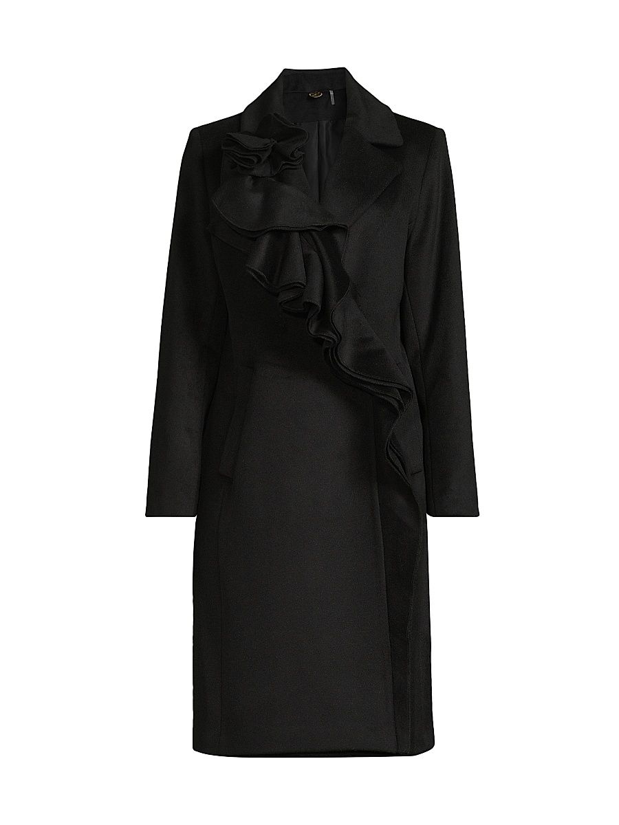 Women's Alora Brushed Wool Ruffle Coat - Black - Size Medium