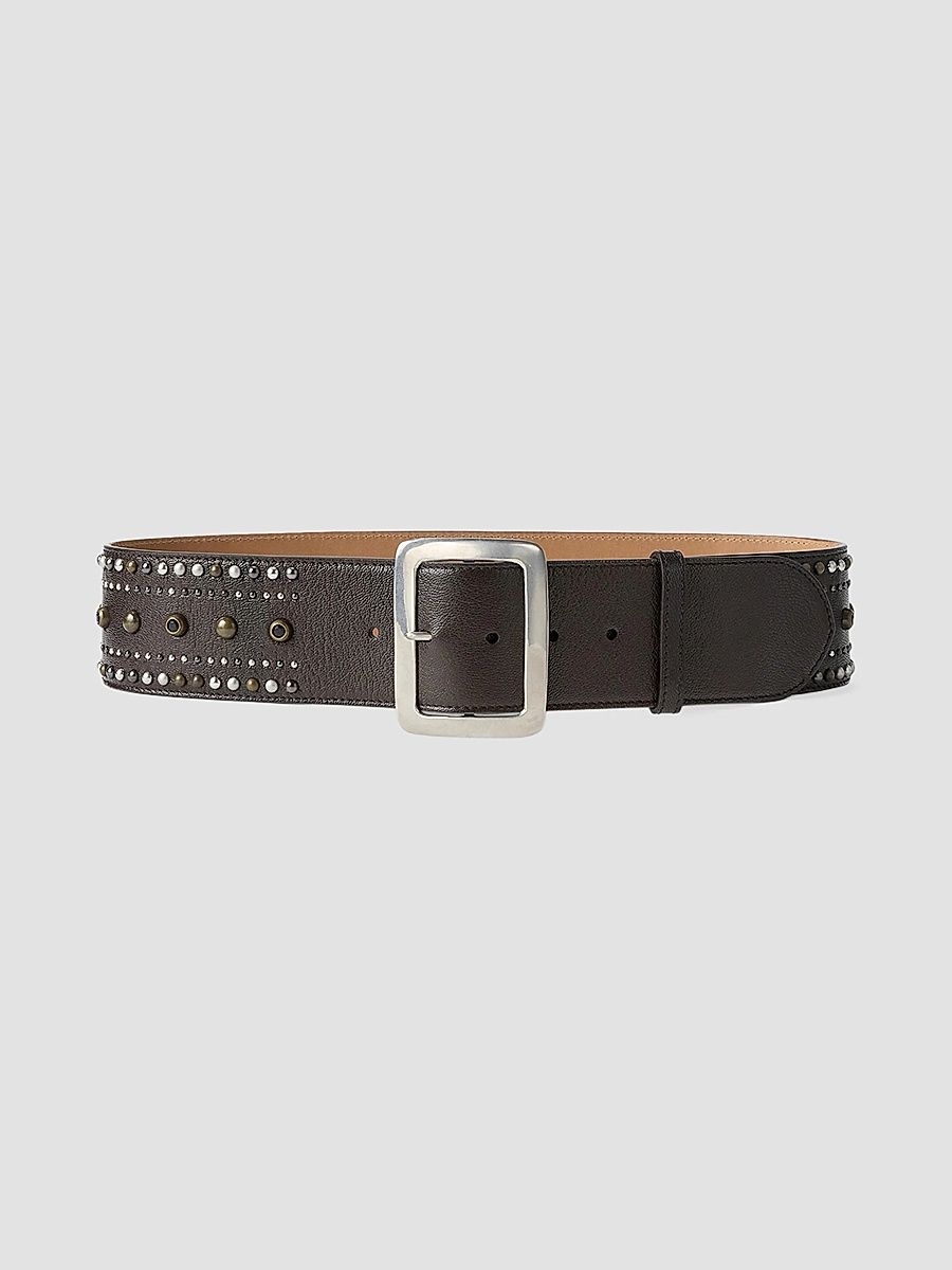 Ralph Lauren Collection Women's Square-Buckle Studded Leather Wide Belt - Luggage Brown - Size XS
