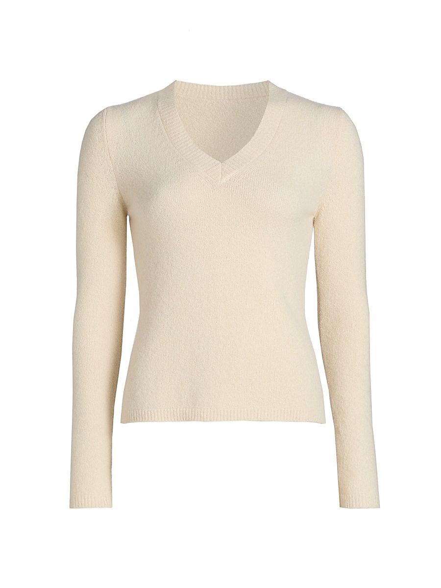 Women's Stretch-Cashmere V-Neck Sweater - Vanilla - Size Small