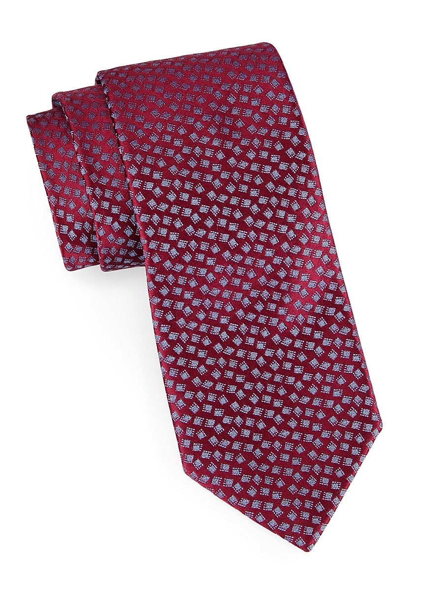 Men's Cube Jacquard Silk Tie - Burgundy Blue