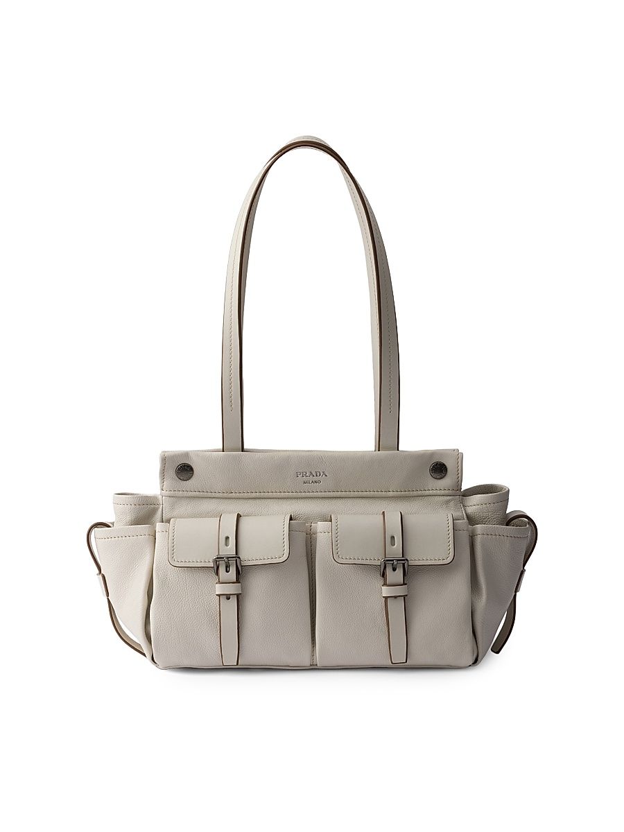 Women's Route Medium Leather Tote Bag - Beige Khaki