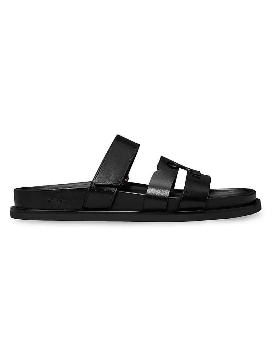 Women's Ines Logo-Detailed Leather Slide Sandals - Perfect Black - Size 9.5